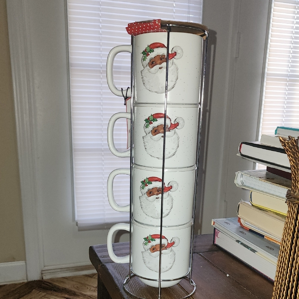 Peppermint & Pine, Festive Santa Claus Stacking Mugs, Brand New.